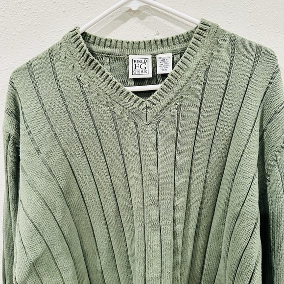 Vintage 90s Green Field Gear Men's V-Neck Ribbed Sweater 3XL Layering Preppy - Picture 6 of 13